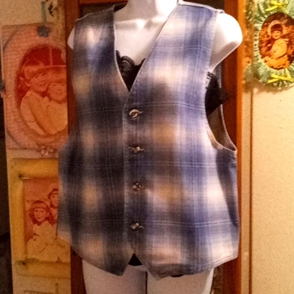NWOT Vintage 90's Blue & White Plaid Vest